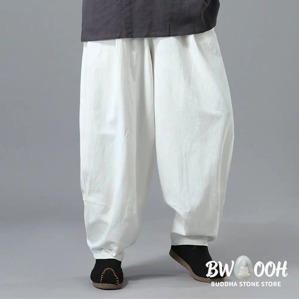 Buddha Stones Casual Solid Color Drawstring Cotton Linen Men’s Pants With Pockets - Men’s Pants