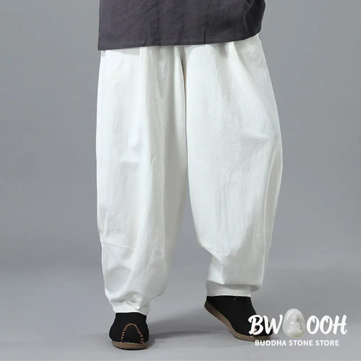 Buddha Stones Casual Solid Color Drawstring Cotton Linen Men’s Pants With Pockets - Men’s Pants