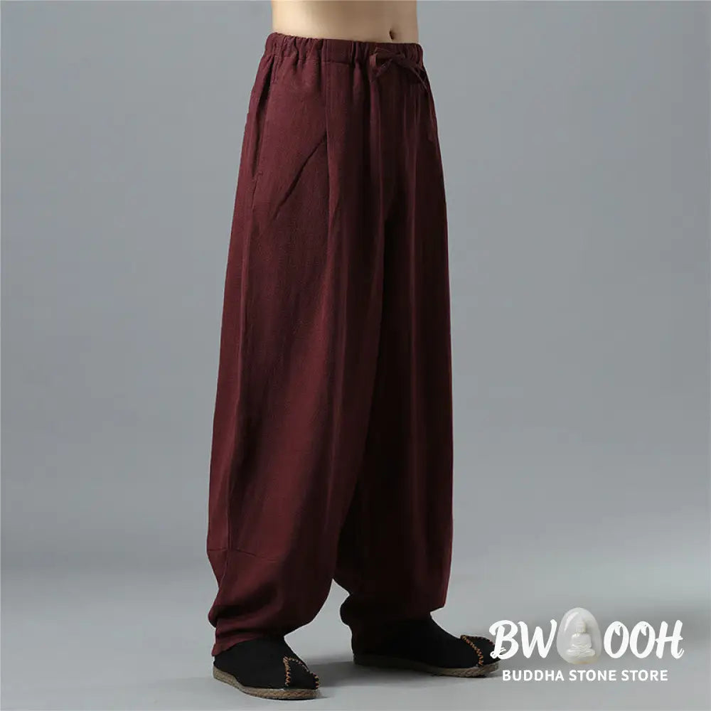 Buddha Stones Casual Solid Color Drawstring Cotton Linen Men’s Pants With Pockets - Men’s Pants