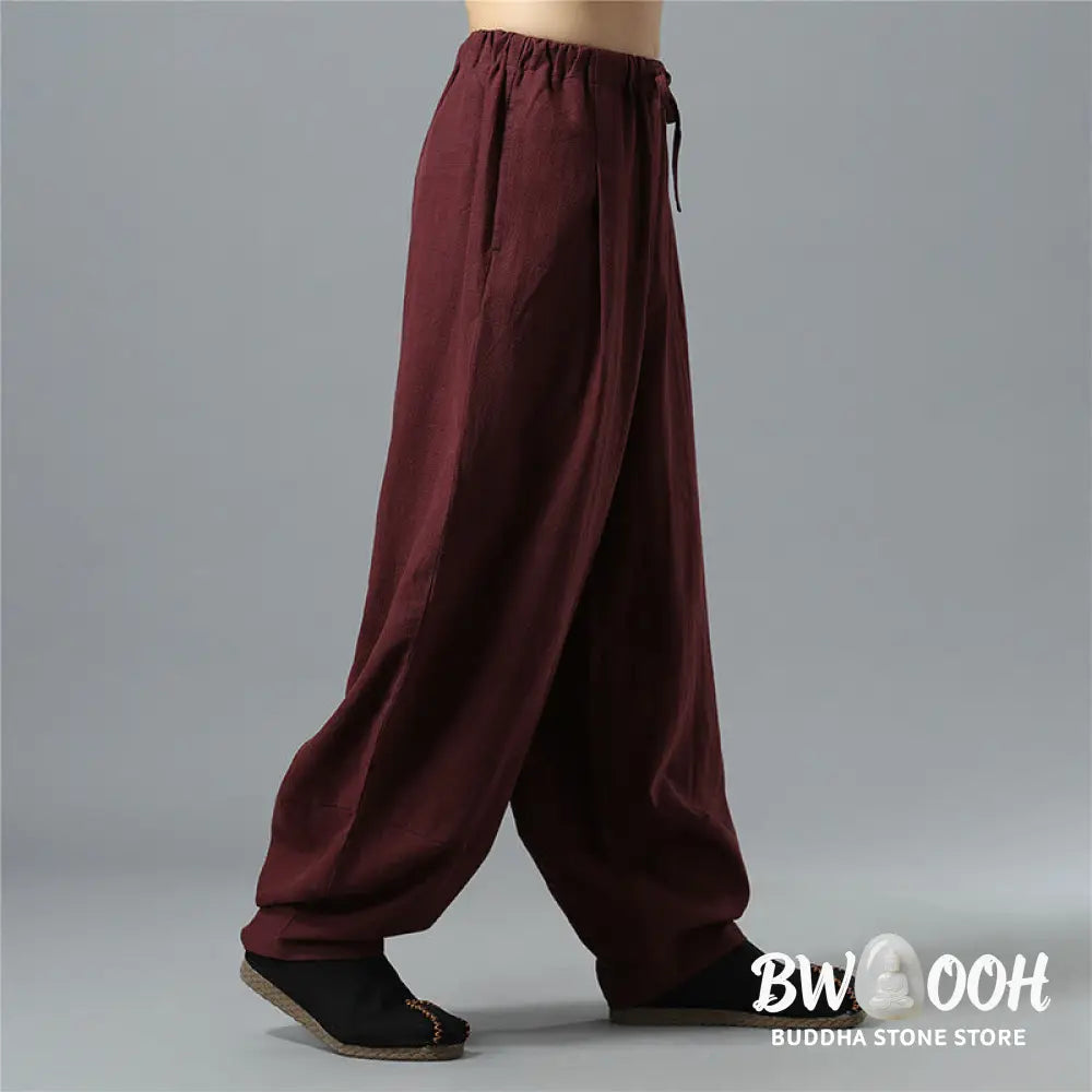 Buddha Stones Casual Solid Color Drawstring Cotton Linen Men’s Pants With Pockets - Men’s Pants
