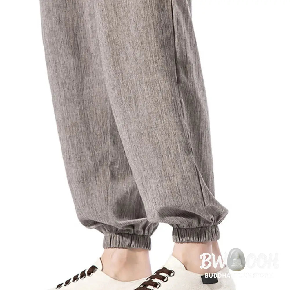Buddha Stones Casual Solid Color Drawstring Linen Men’s Pants With Pockets - Men’s Pants