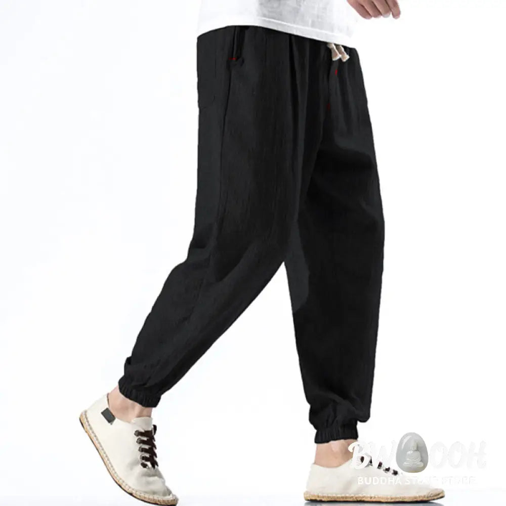 Buddha Stones Casual Solid Color Drawstring Linen Men’s Pants With Pockets - Men’s Pants