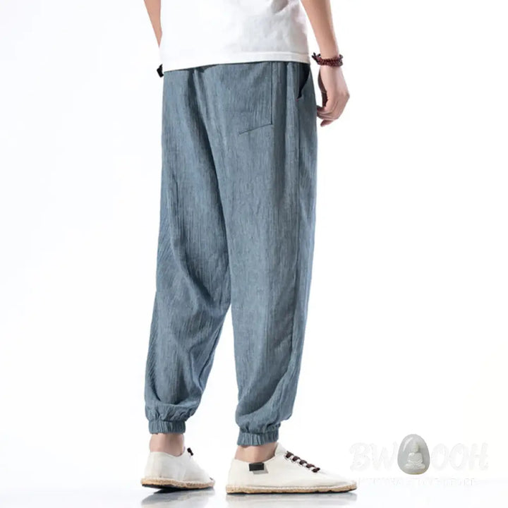 Buddha Stones Casual Solid Color Drawstring Linen Men’s Pants With Pockets - Men’s Pants