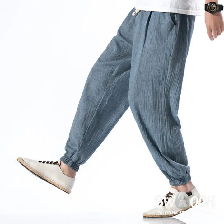 Buddha Stones Casual Solid Color Drawstring Linen Men’s Pants With Pockets - Men’s Pants