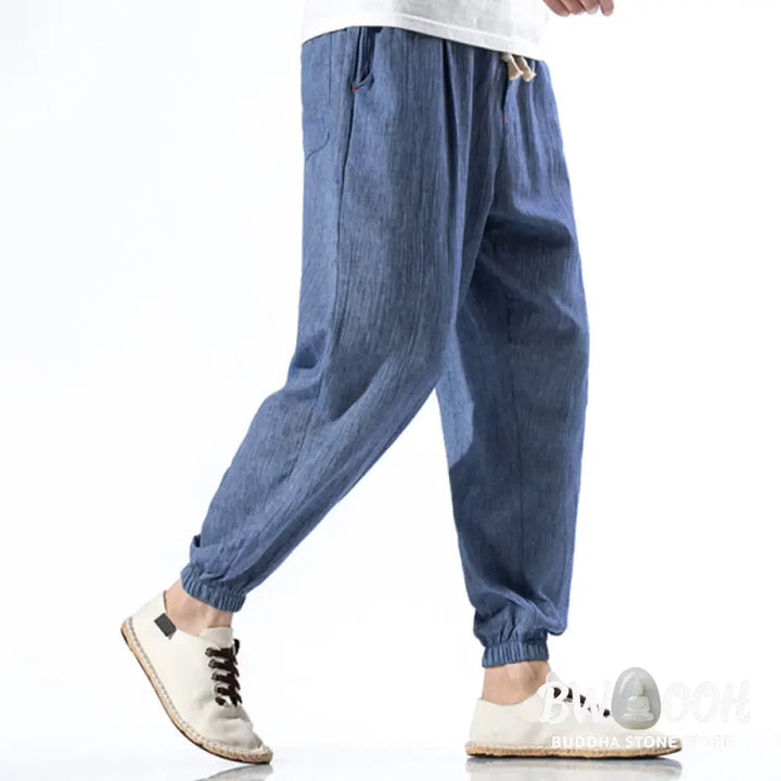 Buddha Stones Casual Solid Color Drawstring Linen Men’s Pants With Pockets - Men’s Pants