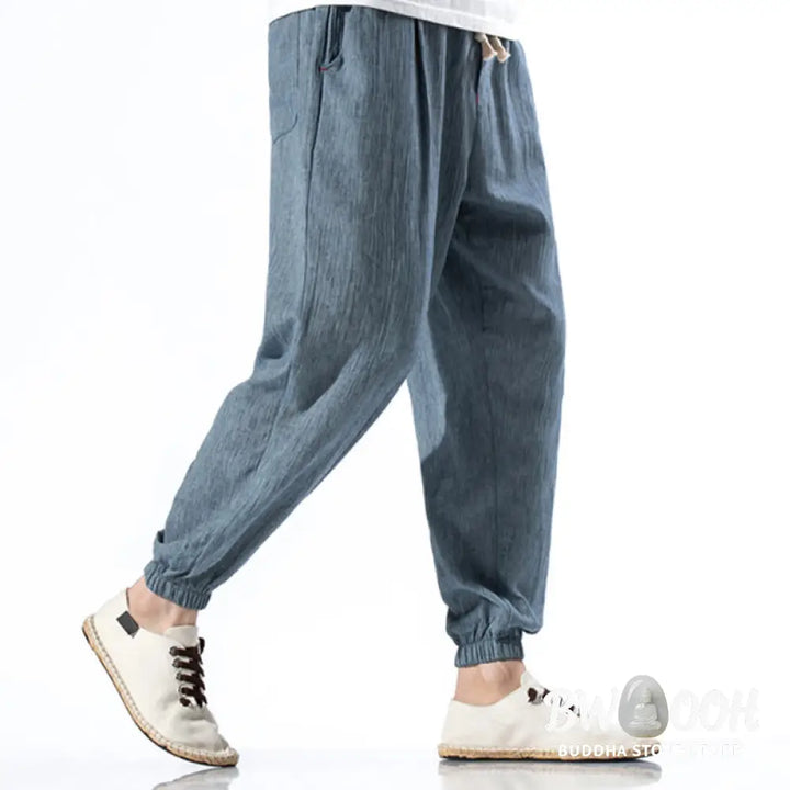 Buddha Stones Casual Solid Color Drawstring Linen Men’s Pants With Pockets - Men’s Pants