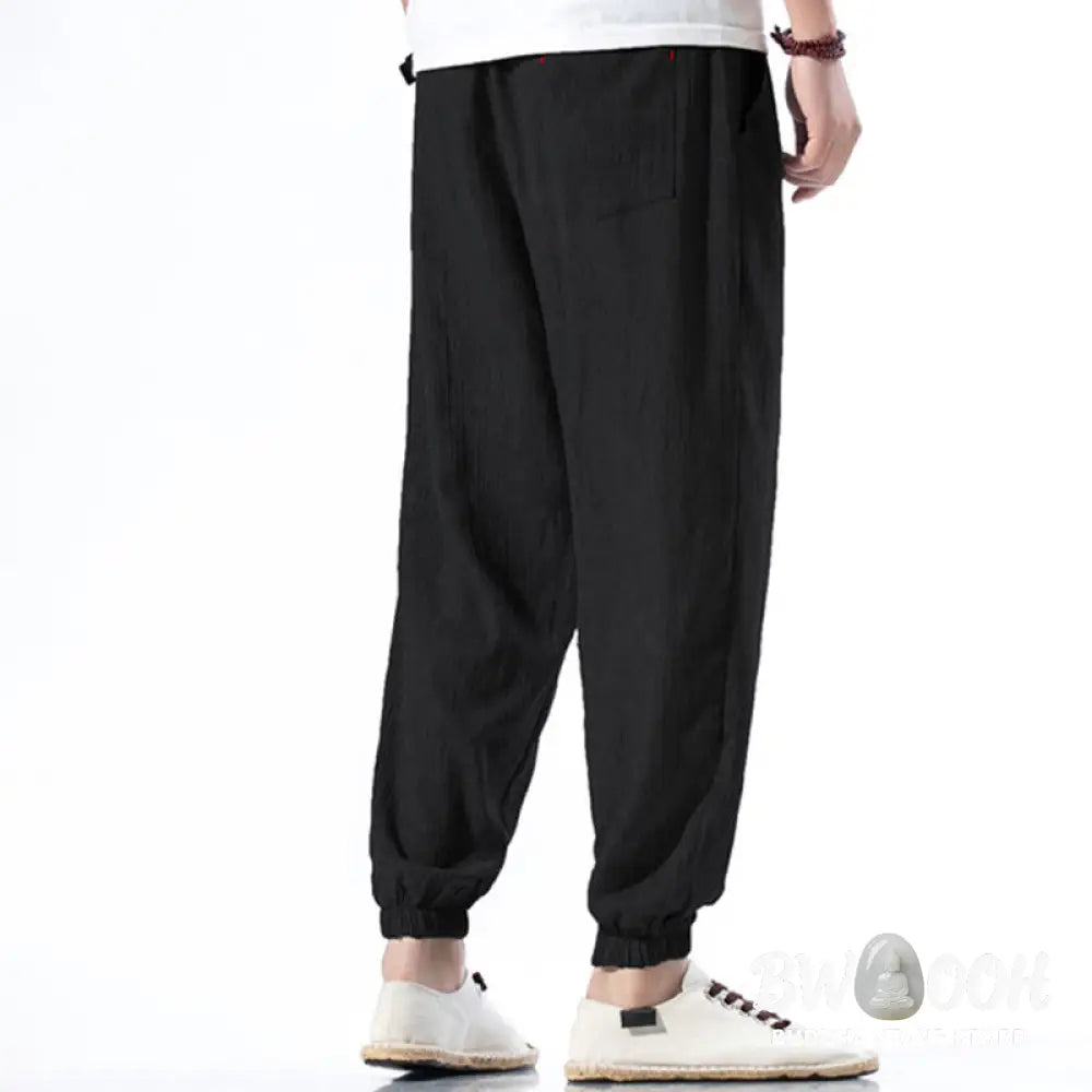Buddha Stones Casual Solid Color Drawstring Linen Men’s Pants With Pockets - Men’s Pants