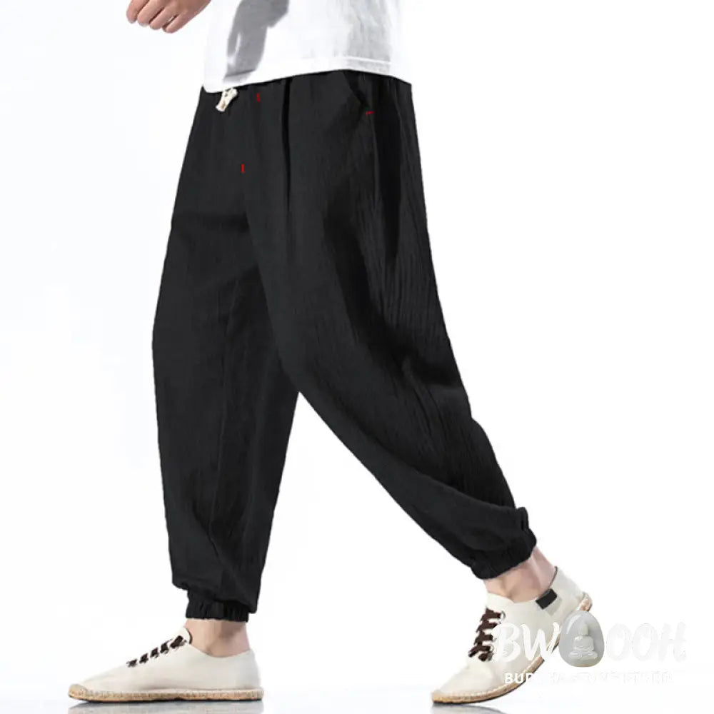 Buddha Stones Casual Solid Color Drawstring Linen Men’s Pants With Pockets - Men’s Pants