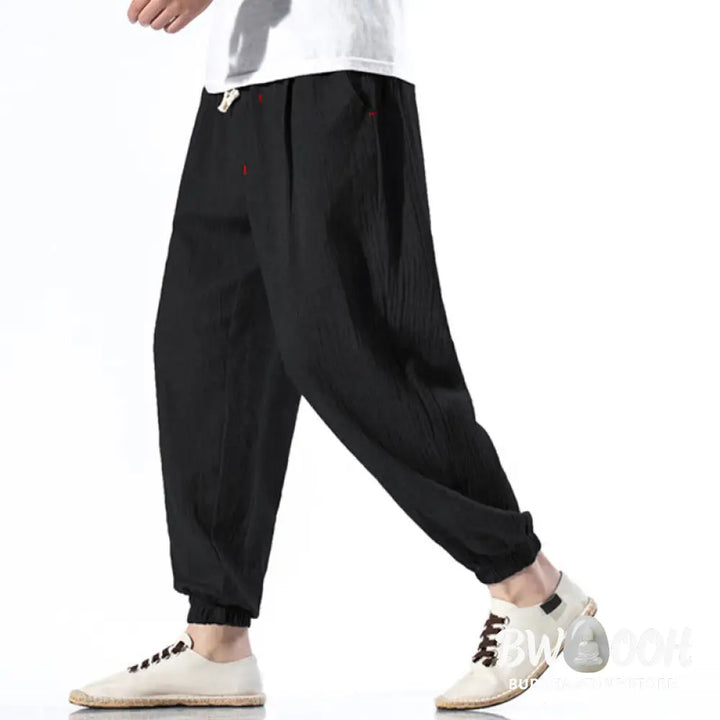 Buddha Stones Casual Solid Color Drawstring Linen Men’s Pants With Pockets - Men’s Pants