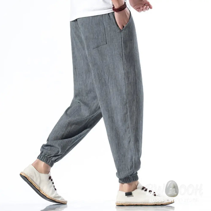 Buddha Stones Casual Solid Color Drawstring Linen Men’s Pants With Pockets - Men’s Pants