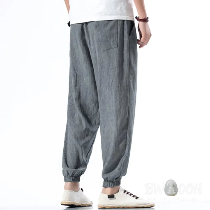 Buddha Stones Casual Solid Color Drawstring Linen Men’s Pants With Pockets - Men’s Pants