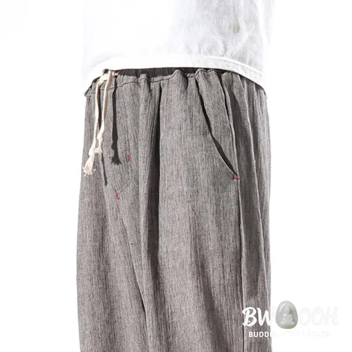 Buddha Stones Casual Solid Color Drawstring Linen Men’s Pants With Pockets - Men’s Pants