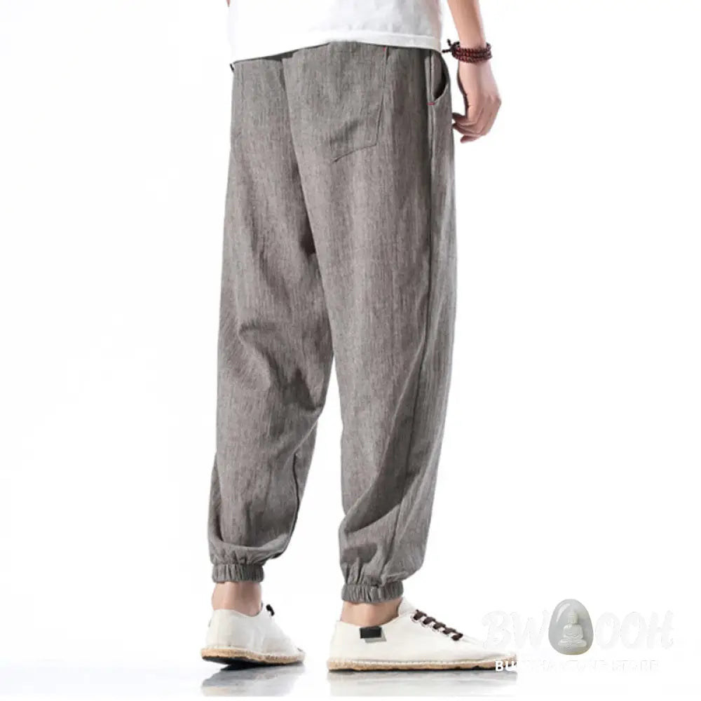 Buddha Stones Casual Solid Color Drawstring Linen Men’s Pants With Pockets - Men’s Pants