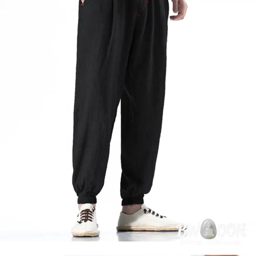 Buddha Stones Casual Solid Color Drawstring Linen Men’s Pants With Pockets - Men’s Pants