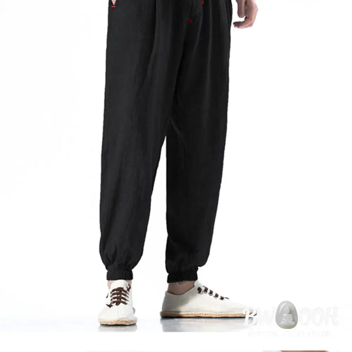 Buddha Stones Casual Solid Color Drawstring Linen Men’s Pants With Pockets - Men’s Pants