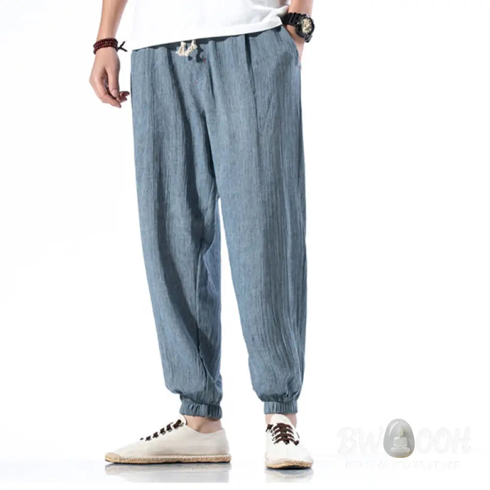 Buddha Stones Casual Solid Color Drawstring Linen Men’s Pants With Pockets - Men’s Pants