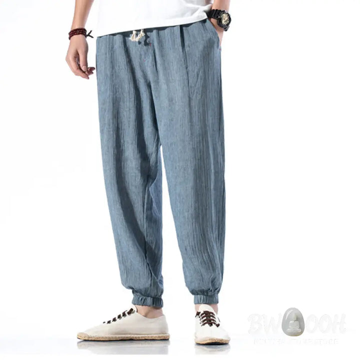 Buddha Stones Casual Solid Color Drawstring Linen Men’s Pants With Pockets - Men’s Pants