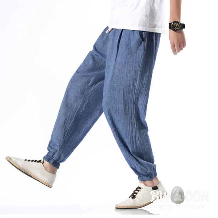 Buddha Stones Casual Solid Color Drawstring Linen Men’s Pants With Pockets - Men’s Pants