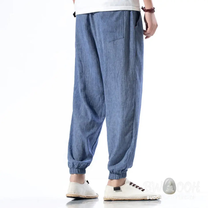 Buddha Stones Casual Solid Color Drawstring Linen Men’s Pants With Pockets - Men’s Pants