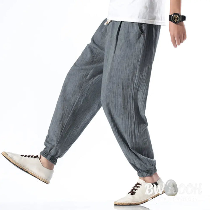 Buddha Stones Casual Solid Color Drawstring Linen Men’s Pants With Pockets - Men’s Pants