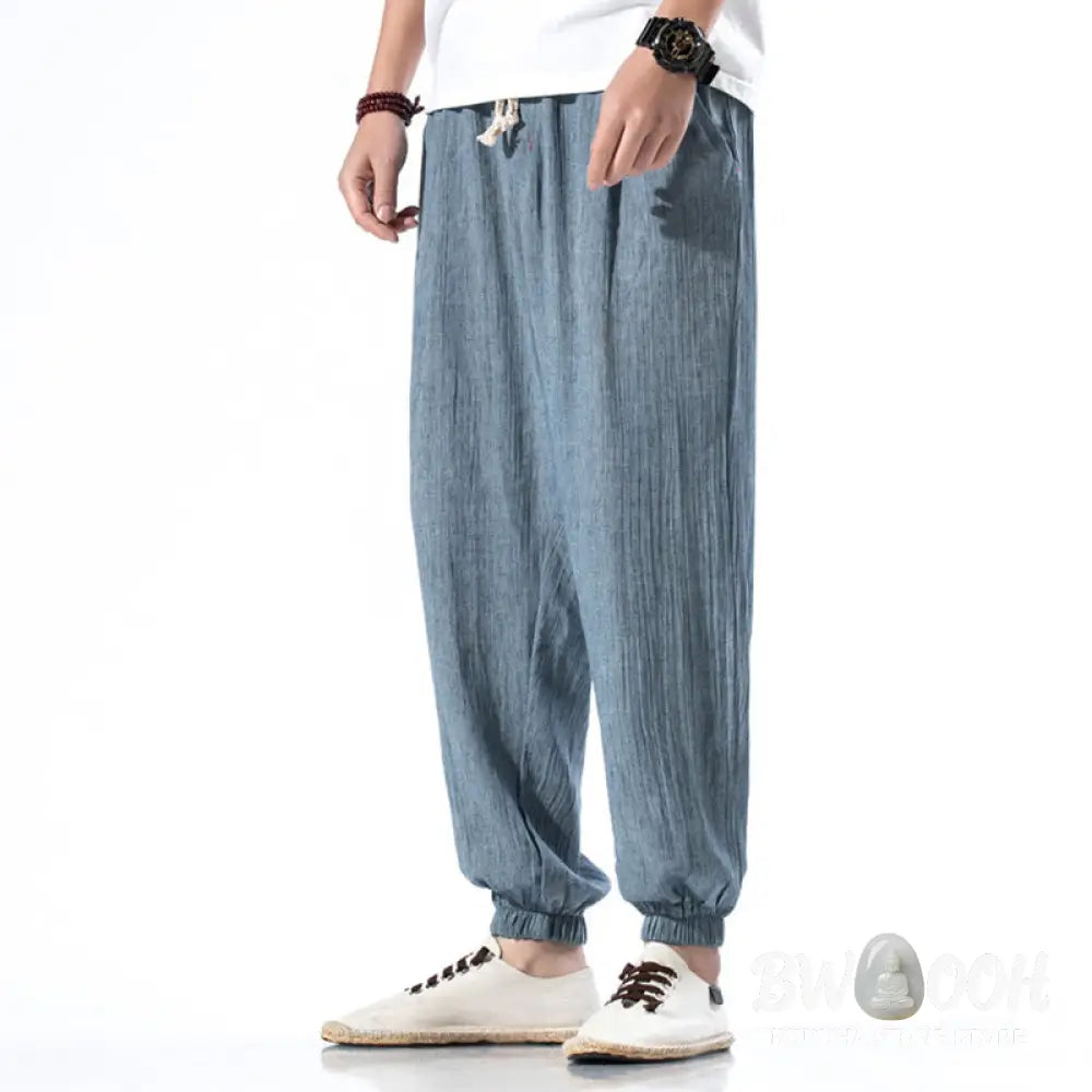 Buddha Stones Casual Solid Color Drawstring Linen Men’s Pants With Pockets - Men’s Pants