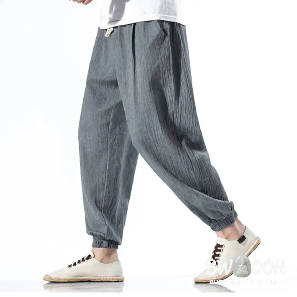 Buddha Stones Casual Solid Color Drawstring Linen Men’s Pants With Pockets - Men’s Pants