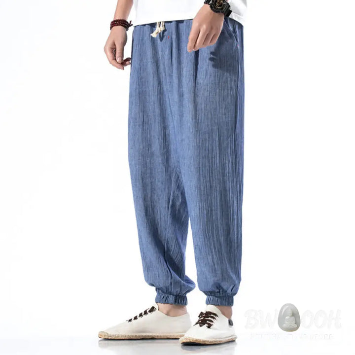 Buddha Stones Casual Solid Color Drawstring Linen Men’s Pants With Pockets - Men’s Pants