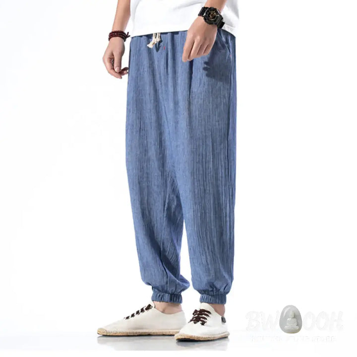 Buddha Stones Casual Solid Color Drawstring Linen Men’s Pants With Pockets - Men’s Pants