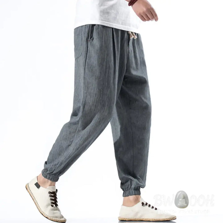 Buddha Stones Casual Solid Color Drawstring Linen Men’s Pants With Pockets - Men’s Pants