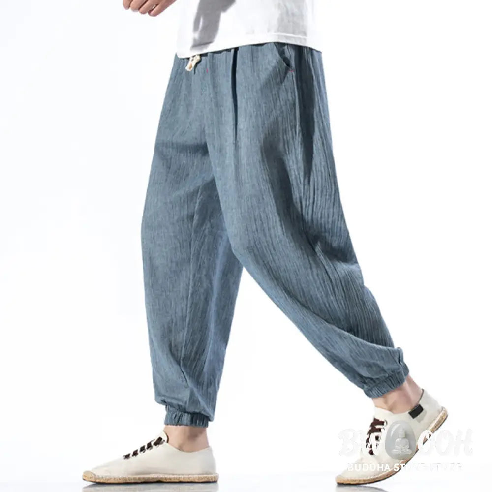 Buddha Stones Casual Solid Color Drawstring Linen Men’s Pants With Pockets - Men’s Pants