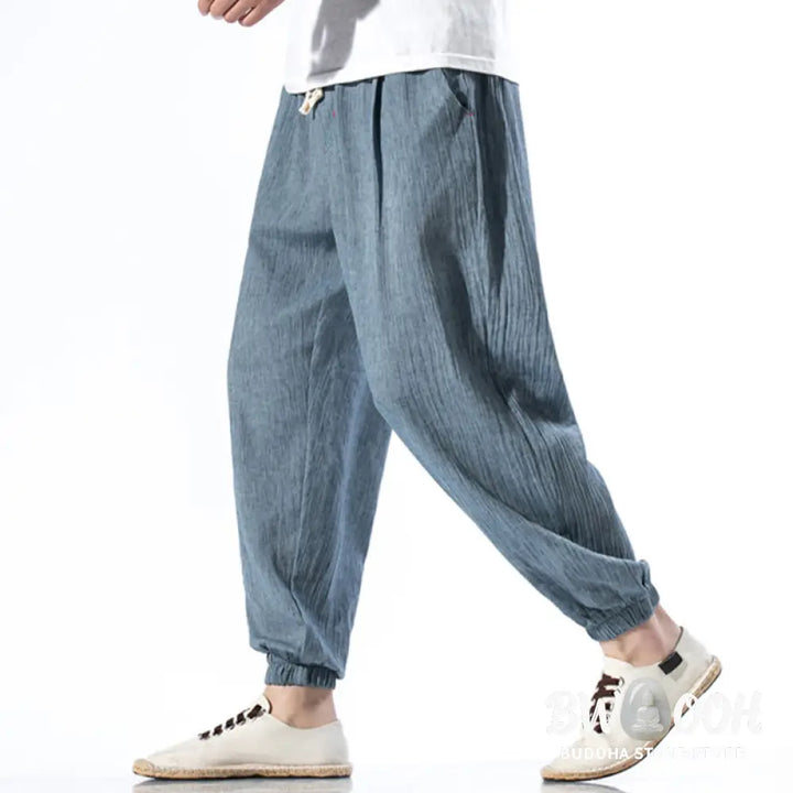 Buddha Stones Casual Solid Color Drawstring Linen Men’s Pants With Pockets - Men’s Pants