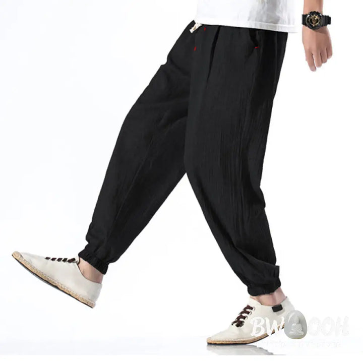 Buddha Stones Casual Solid Color Drawstring Linen Men’s Pants With Pockets - Men’s Pants