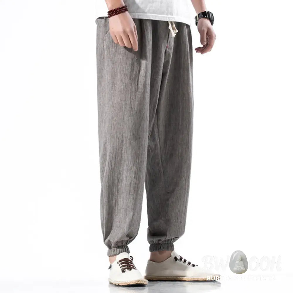 Buddha Stones Casual Solid Color Drawstring Linen Men’s Pants With Pockets - Men’s Pants