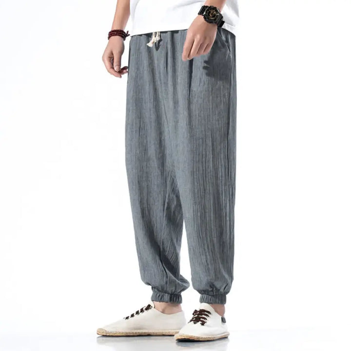 Buddha Stones Casual Solid Color Drawstring Linen Men’s Pants With Pockets - LightSlateGray / US/UK/AU36，EU46 (L)