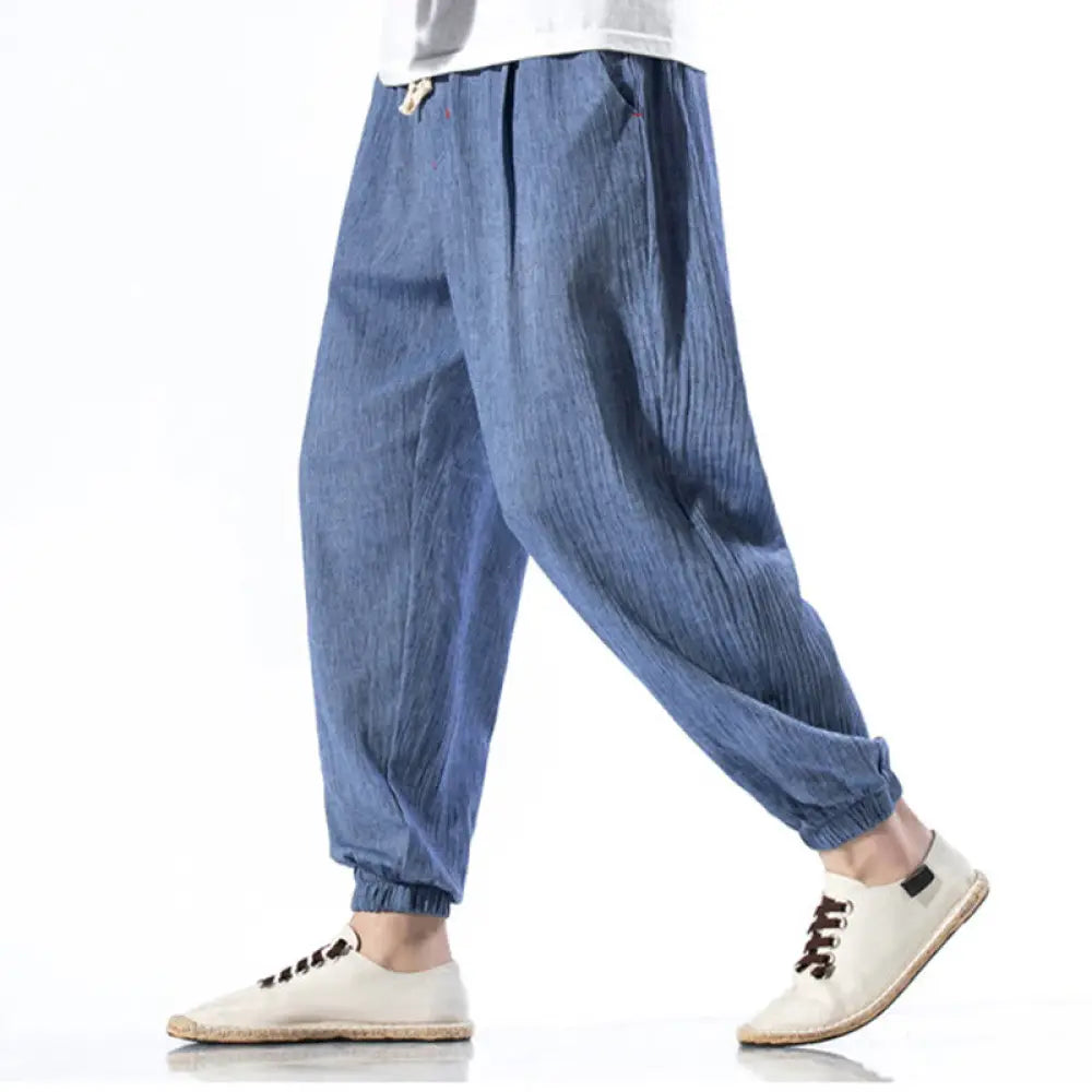 Buddha Stones Casual Solid Color Drawstring Linen Men’s Pants With Pockets - RoyalBlue / US/UK/AU36，EU46 (L) - Men’s