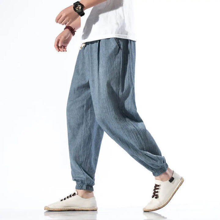 BWOOOH printed yoga pants - Casual Solid Color Drawstring Linen Men&