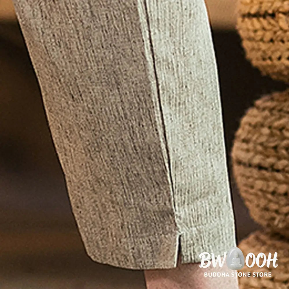 Buddha Stones Casual Solid Color Drawstring Men’s Elastic Waistband Cotton Linen Pants With Pockets - Men’s Pants