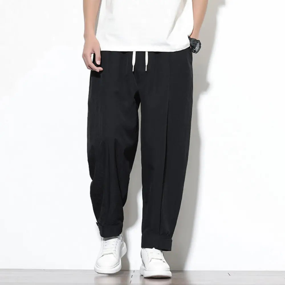 Buddha Stones Casual Solid Color Drawstring Men’s Harem Pants With Pockets - Black / US/UK/AU36，EU46 (L) - Men’s