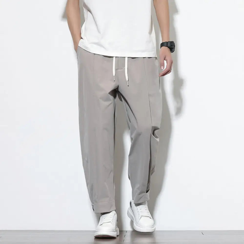 Buddha Stones Casual Solid Color Drawstring Men’s Harem Pants With Pockets - Gray / US/UK/AU36，EU46 (L) - Men’s Tapered