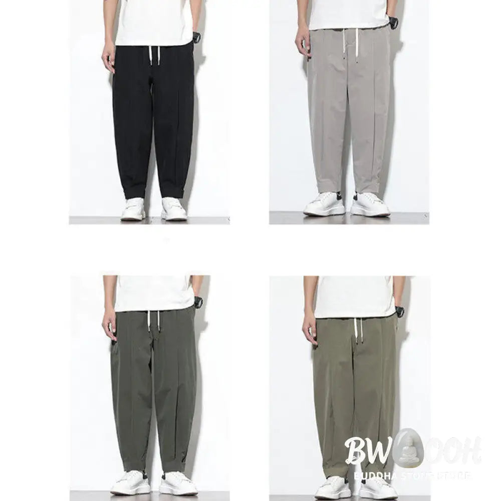 Buddha Stones Casual Solid Color Drawstring Men’s Harem Pants With Pockets - Men’s Tapered Pants