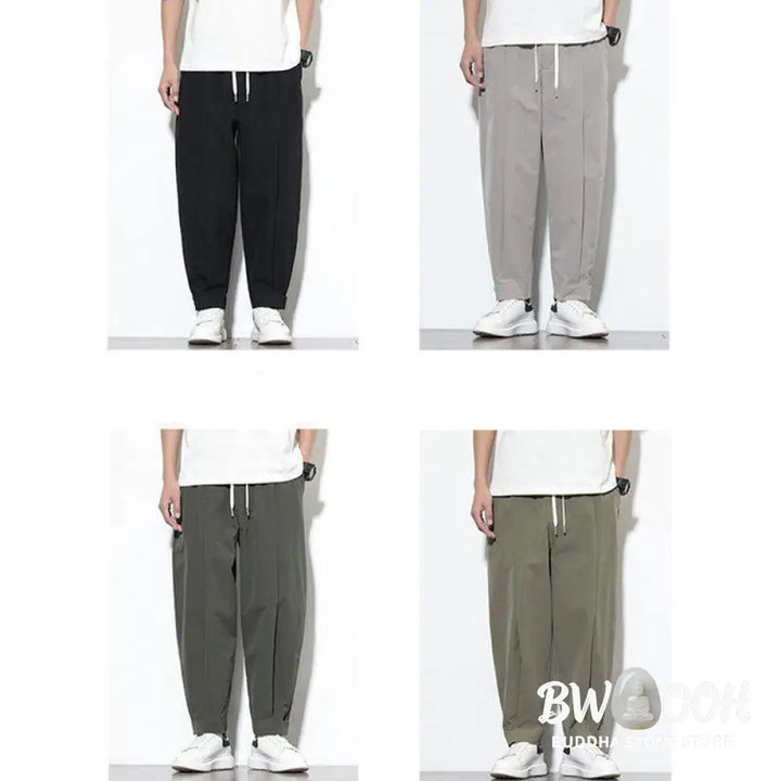Buddha Stones Casual Solid Color Drawstring Men’s Harem Pants With Pockets - Men’s Tapered Pants