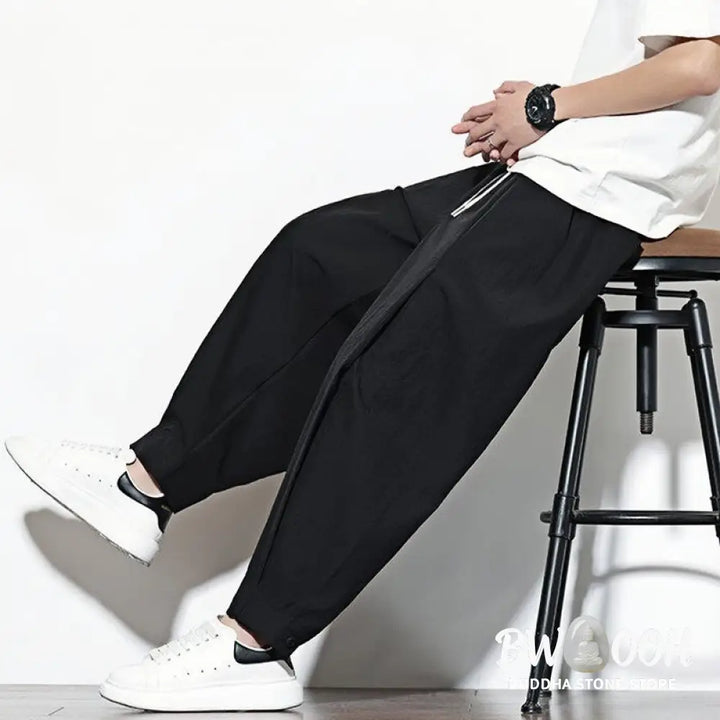 Buddha Stones Casual Solid Color Drawstring Men’s Harem Pants With Pockets - Men’s Tapered Pants