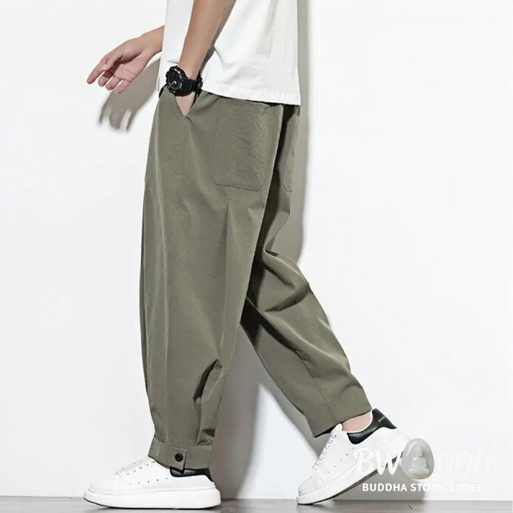 Buddha Stones Casual Solid Color Drawstring Men’s Harem Pants With Pockets - Men’s Tapered Pants