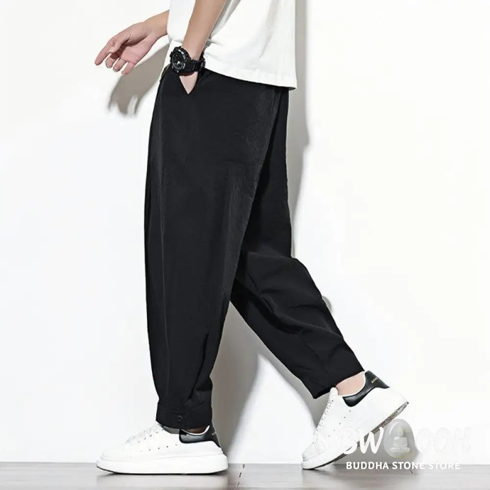 Buddha Stones Casual Solid Color Drawstring Men’s Harem Pants With Pockets - Men’s Tapered Pants