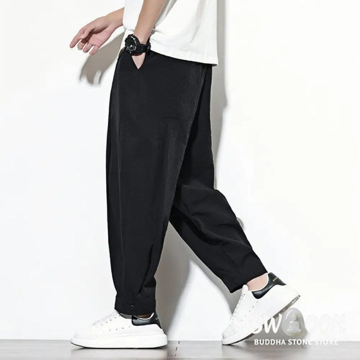 Buddha Stones Casual Solid Color Drawstring Men’s Harem Pants With Pockets - Men’s Tapered Pants