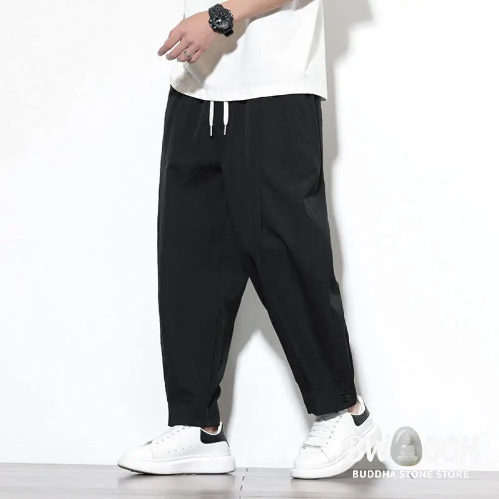Buddha Stones Casual Solid Color Drawstring Men’s Harem Pants With Pockets - Men’s Tapered Pants