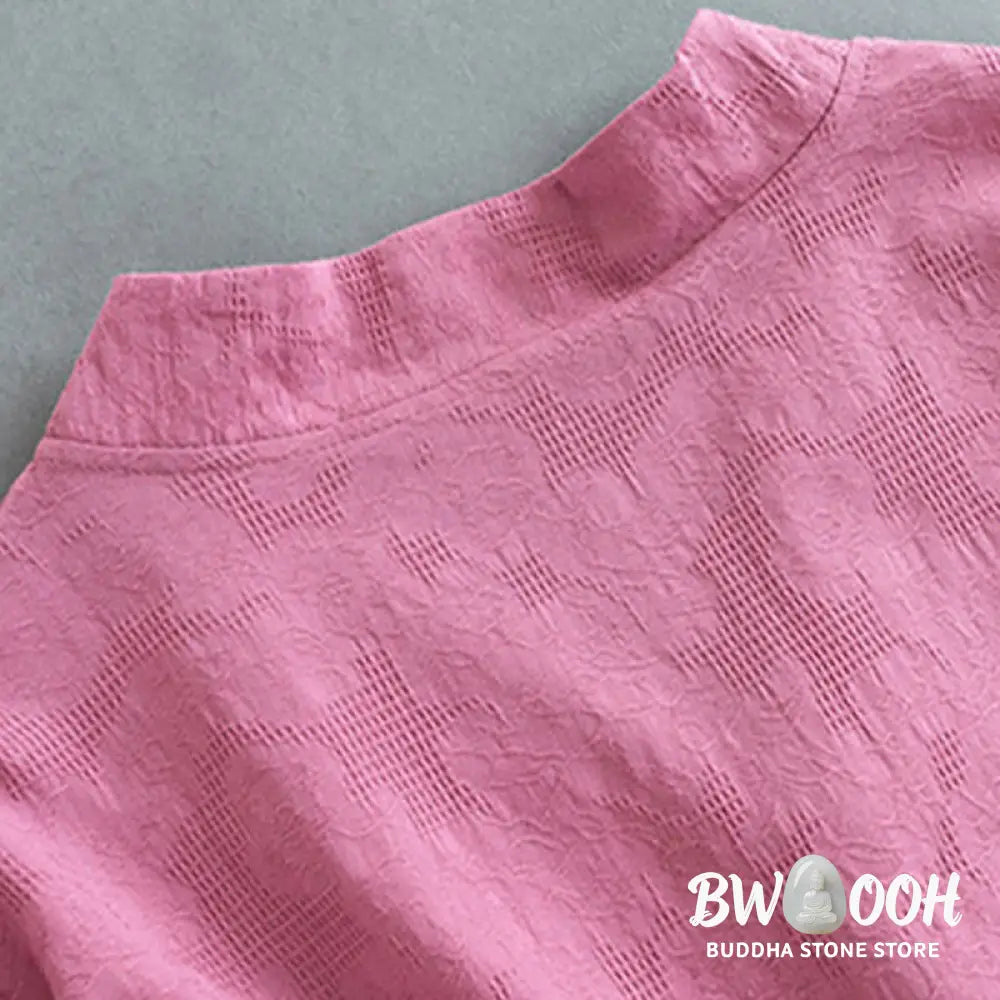 Buddha Stones Casual Solid Color Frog Button Long Sleeve Zen Cotton Linen Women’s Shirt - Women’s Shirts