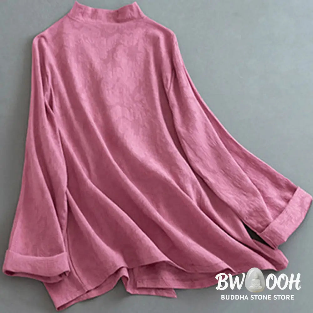 Buddha Stones Casual Solid Color Frog Button Long Sleeve Zen Cotton Linen Women’s Shirt - Women’s Shirts