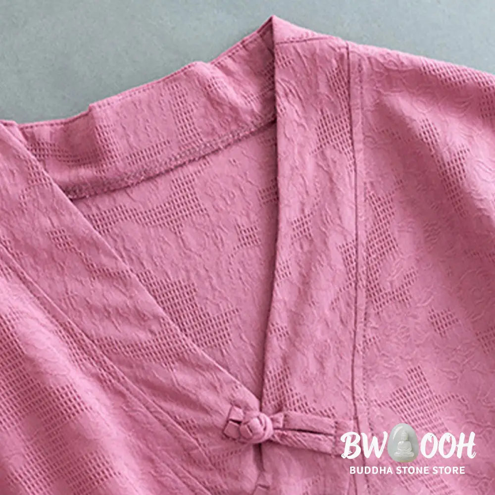 Buddha Stones Casual Solid Color Frog Button Long Sleeve Zen Cotton Linen Women’s Shirt - Women’s Shirts