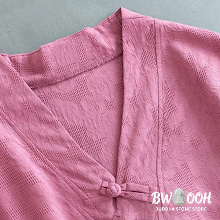 Buddha Stones Casual Solid Color Frog Button Long Sleeve Zen Cotton Linen Women’s Shirt - Women’s Shirts